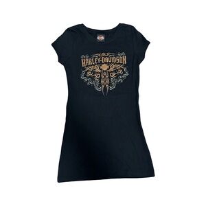 Y2K Harley-Davidson Black and Gold Tee
